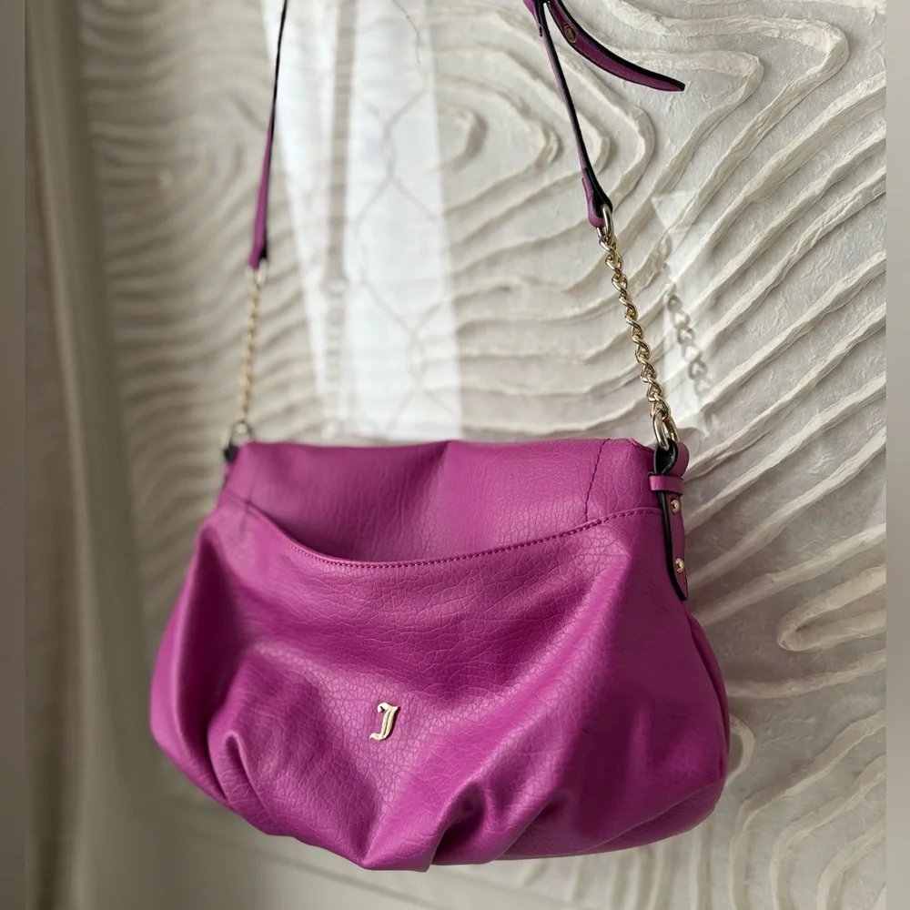 Juicy Couture Greta Flap Crossbody Bag Fuchsia Pink Gold Chain Y2K Hobo Purse